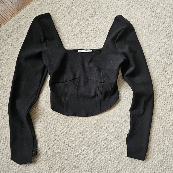 Aberceombie & Fitch Black Long Sleeve Crop Corset Top Square Neck - Picture 2 of 8